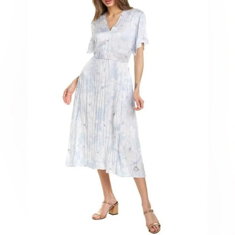 VINCE Painted Magnolia V-Neck Dress - Picture 5 of 11